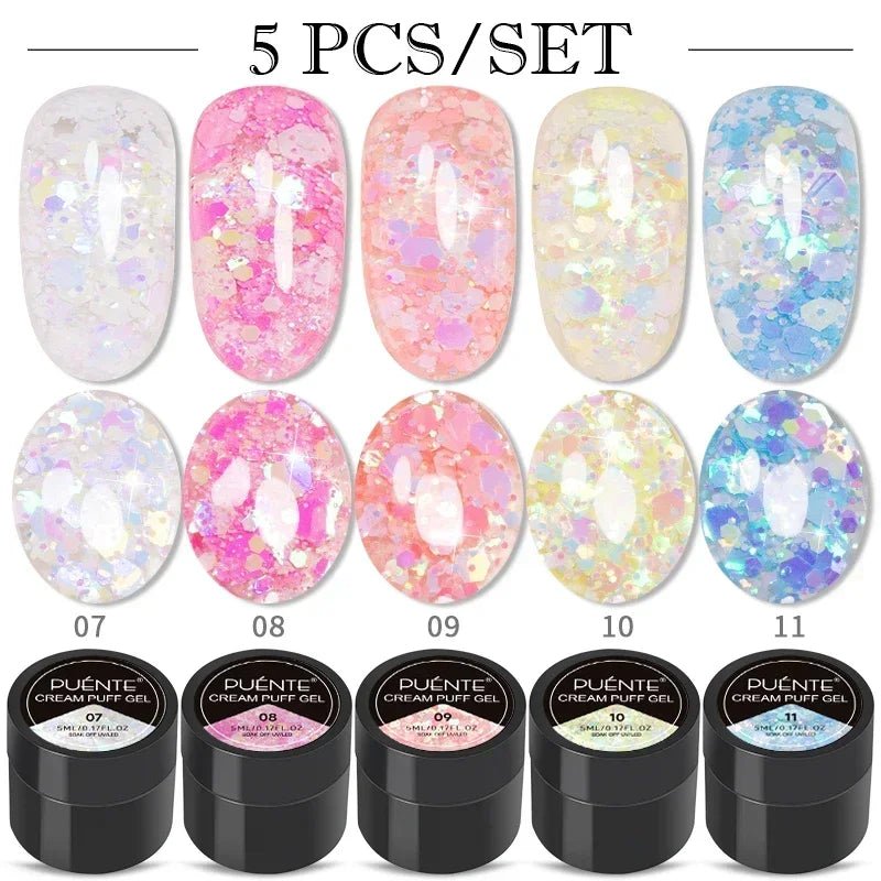 PUENTE 6Pcs Aurora Shell Thread Cat Magnetic Gel Polish Set With Magnet Glitter Pearl Cat Eye Gel Soak Off Nail Art Varnish Kit - Paola Center