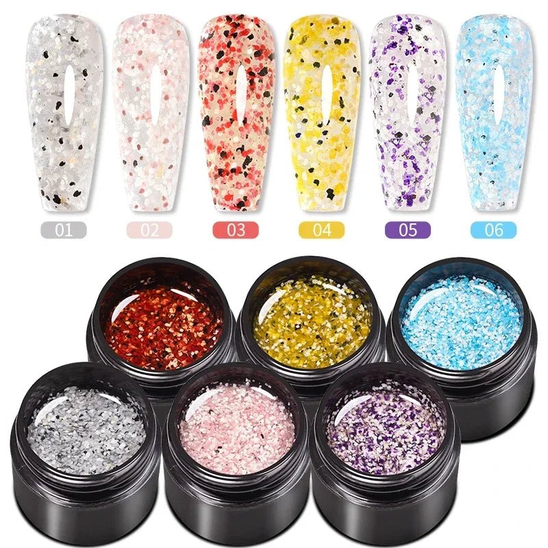 PUENTE 6Pcs Aurora Shell Thread Cat Magnetic Gel Polish Set With Magnet Glitter Pearl Cat Eye Gel Soak Off Nail Art Varnish Kit - Paola Center