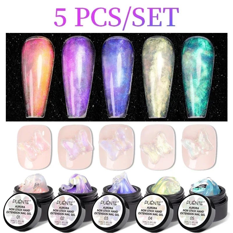 PUENTE 6Pcs Aurora Shell Thread Cat Magnetic Gel Polish Set With Magnet Glitter Pearl Cat Eye Gel Soak Off Nail Art Varnish Kit - Paola Center