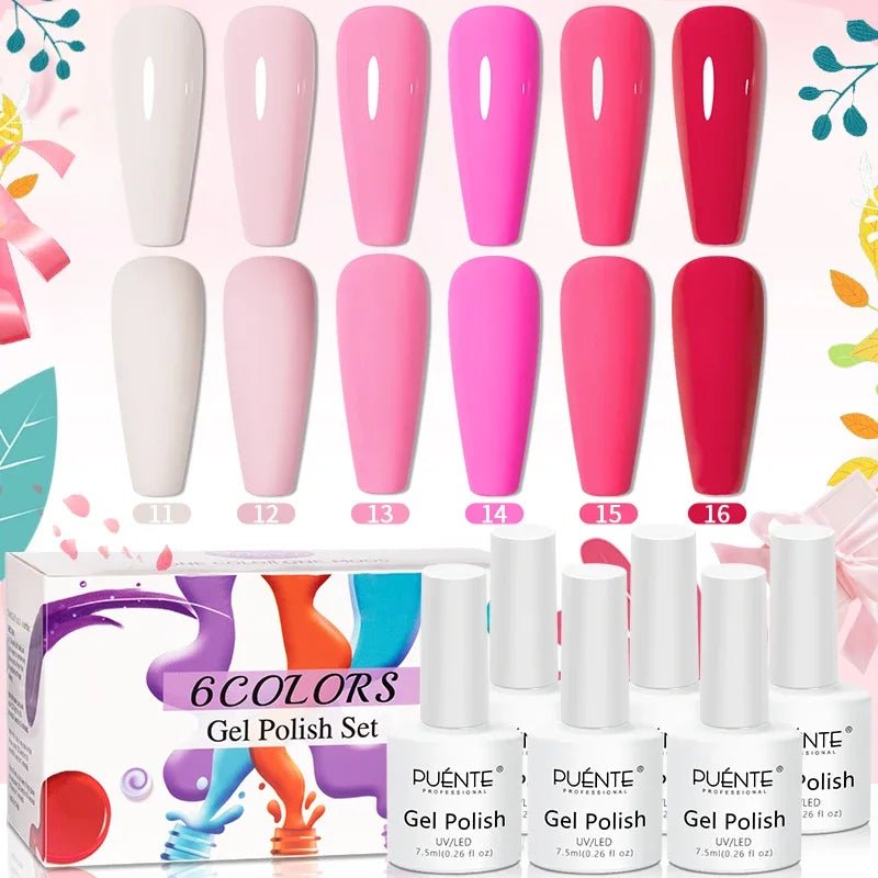 PUENTE 6Pcs Aurora Shell Thread Cat Magnetic Gel Polish Set With Magnet Glitter Pearl Cat Eye Gel Soak Off Nail Art Varnish Kit - Paola Center