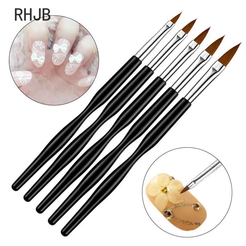 Paola Center flat liner nail pen for home salon set of five black handle brushes with fine tips