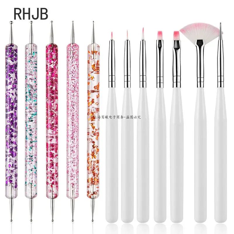 Flat liner nail pen for home salon set with various nail art brushes and dotting tools by Paola Center
