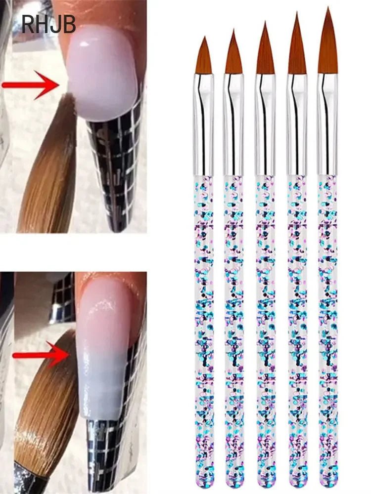 Flat liner nail pen for home salon set of five with floral handles and fine pointed bristles