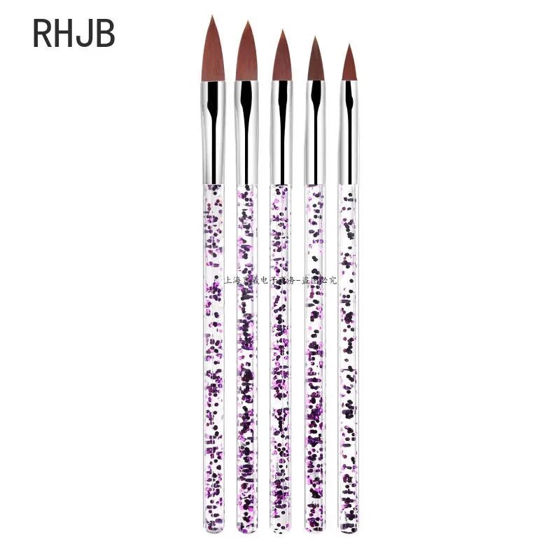 Five-piece set of flat liner nail pen for home salon with purple glitter handles for detailed nail art