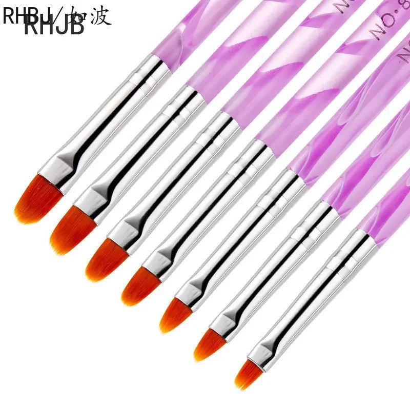 Paola Center flat liner nail pen for home salon set with purple handles and orange bristles