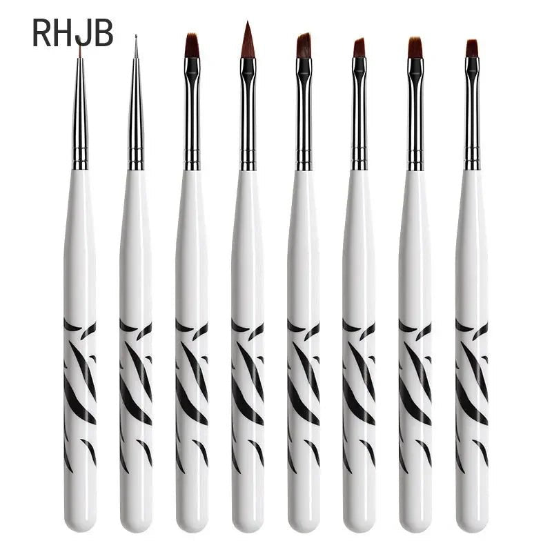 Set of flat liner nail pen for home salon with various brush tips for detailed nail art