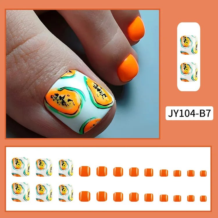 Summer Beach Toe False Nail Press on Nails 24 Pcs Fake Nails Set Shell Design Decorated Toe Nails Acrylic Stick on Toe Nail - Paola Center