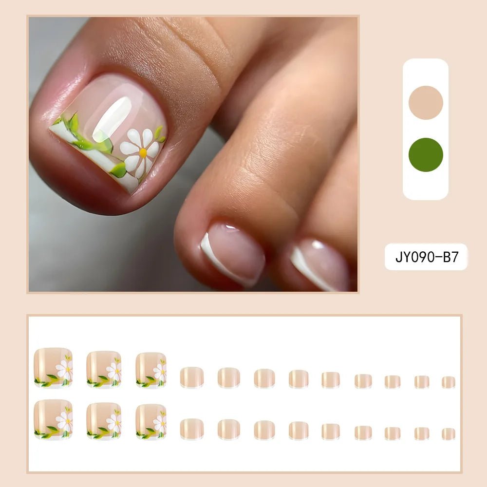 Summer Beach Toe False Nail Press on Nails 24 Pcs Fake Nails Set Shell Design Decorated Toe Nails Acrylic Stick on Toe Nail - Paola Center