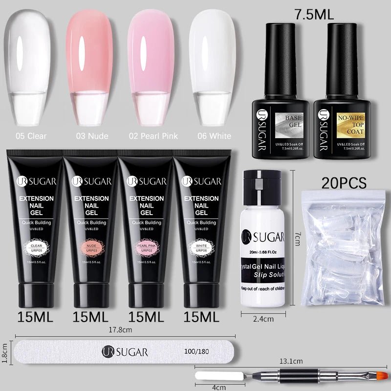 UR SUGAR 15ml Extension Nail Gel Set Full Manicure Kit Crystal Acrylic Quick Extension Nails Building Fingertips Tools Set - Paola Center