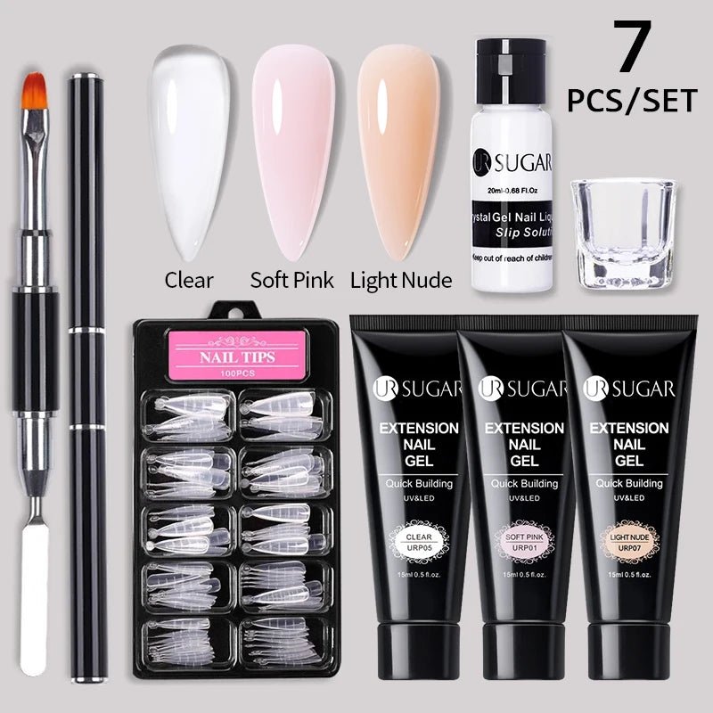 UR SUGAR 15ml Extension Nail Gel Set Full Manicure Kit Crystal Acrylic Quick Extension Nails Building Fingertips Tools Set - Paola Center