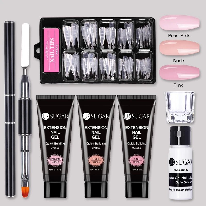 UR SUGAR 15ml Extension Nail Gel Set Full Manicure Kit Crystal Acrylic Quick Extension Nails Building Fingertips Tools Set - Paola Center