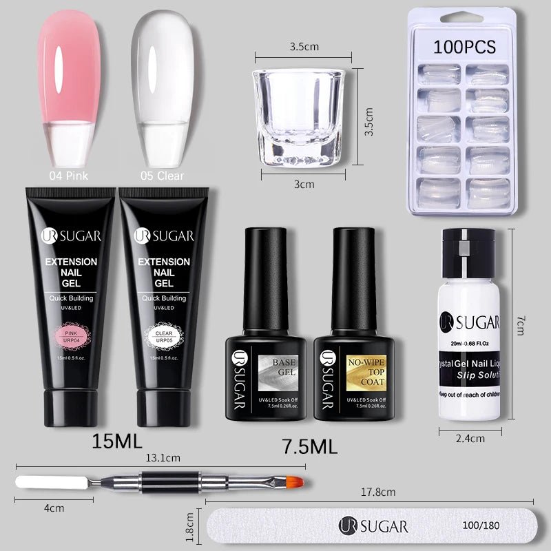 UR SUGAR 15ml Extension Nail Gel Set Full Manicure Kit Crystal Acrylic Quick Extension Nails Building Fingertips Tools Set - Paola Center