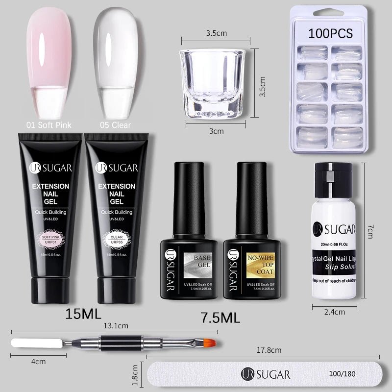 UR SUGAR 15ml Extension Nail Gel Set Full Manicure Kit Crystal Acrylic Quick Extension Nails Building Fingertips Tools Set - Paola Center