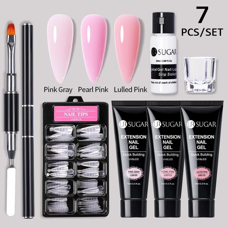 UR SUGAR 15ml Extension Nail Gel Set Full Manicure Kit Crystal Acrylic Quick Extension Nails Building Fingertips Tools Set - Paola Center