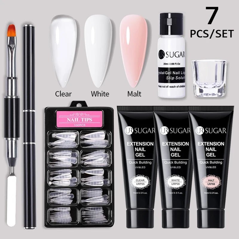 UR SUGAR 15ml Extension Nail Gel Set Full Manicure Kit Crystal Acrylic Quick Extension Nails Building Fingertips Tools Set - Paola Center