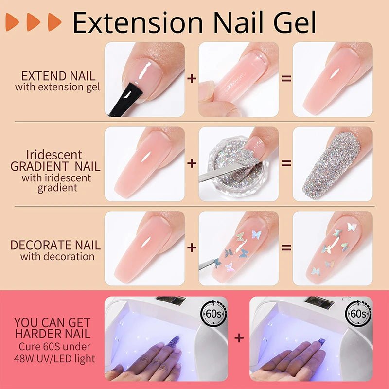 UR SUGAR 15ml Extension Nail Gel Set Full Manicure Kit Crystal Acrylic Quick Extension Nails Building Fingertips Tools Set - Paola Center