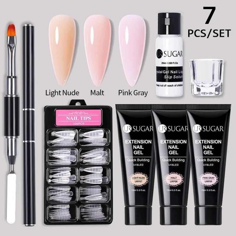 UR SUGAR 15ml Extension Nail Gel Set Full Manicure Kit Crystal Acrylic Quick Extension Nails Building Fingertips Tools Set - Paola Center