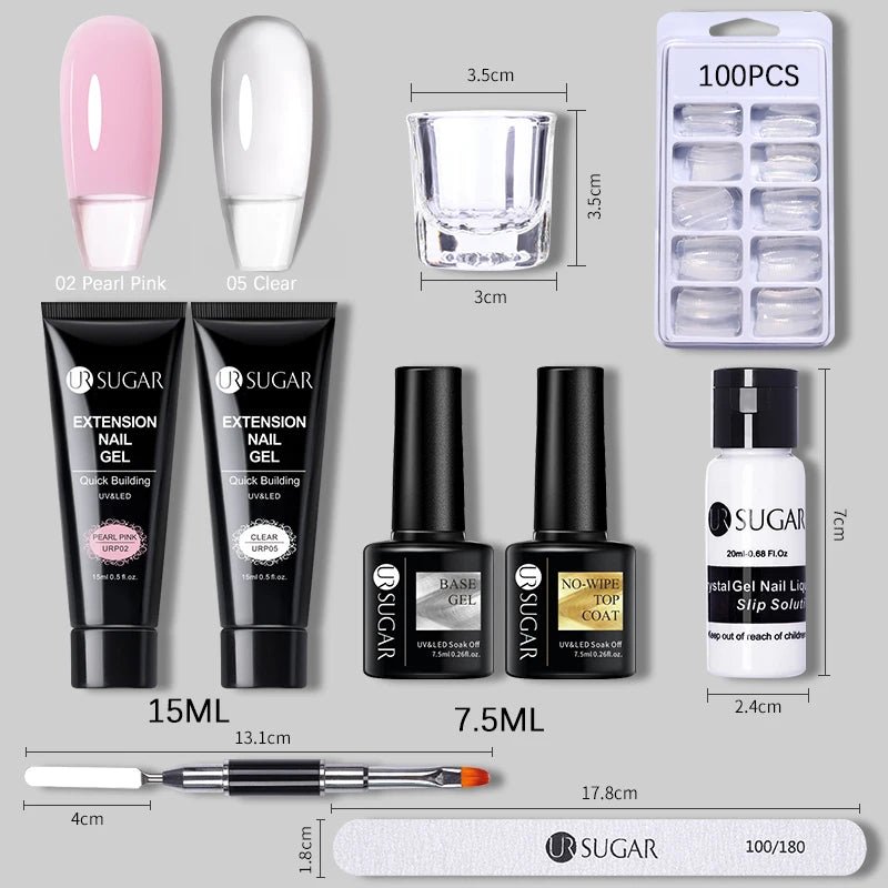 UR SUGAR 15ml Extension Nail Gel Set Full Manicure Kit Crystal Acrylic Quick Extension Nails Building Fingertips Tools Set - Paola Center