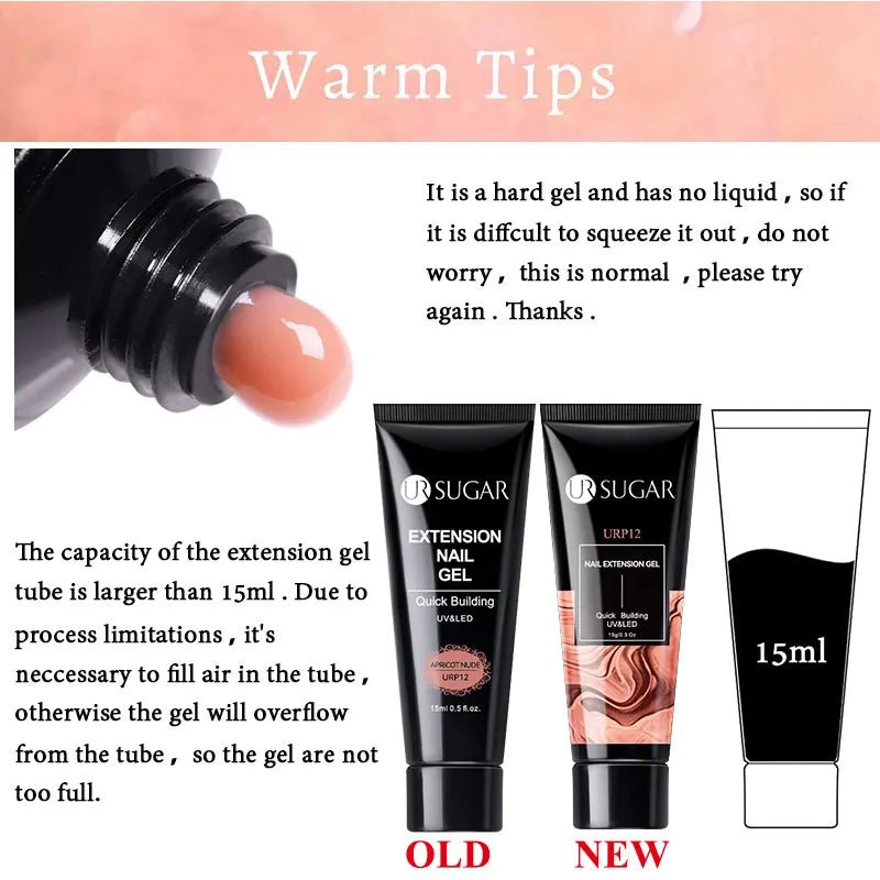 UR SUGAR 15ml Extension Nail Gel Set Full Manicure Kit Crystal Acrylic Quick Extension Nails Building Fingertips Tools Set - Paola Center