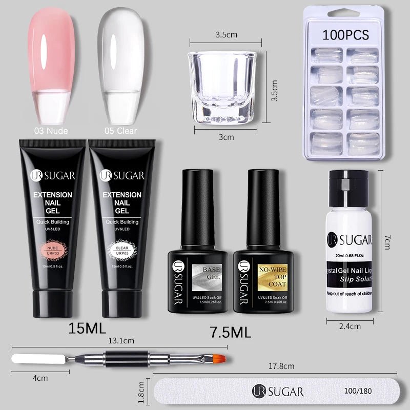 UR SUGAR 15ml Extension Nail Gel Set Full Manicure Kit Crystal Acrylic Quick Extension Nails Building Fingertips Tools Set - Paola Center