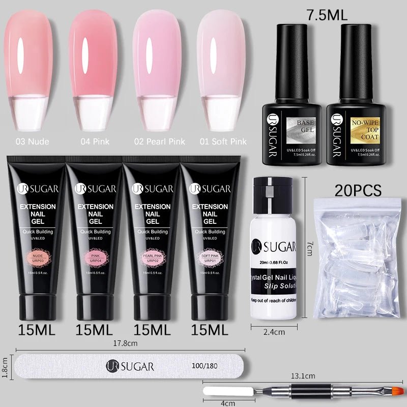 UR SUGAR 15ml Extension Nail Gel Set Full Manicure Kit Crystal Acrylic Quick Extension Nails Building Fingertips Tools Set - Paola Center