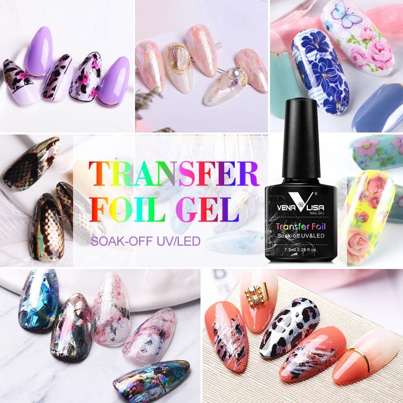 Luxury nails inspired by Hailey Bieber, showcasing vibrant nail art supplies with transfer foil gel.