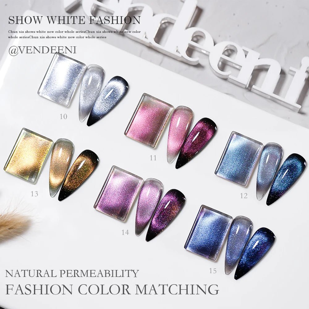 Vendeeni 15 Colors/set Colourful Crystal Aurora Cat Eye Gel Nail Polish Magnetic Gel Varnish UV LED Soak Off Gel Lacquer - Paola Center