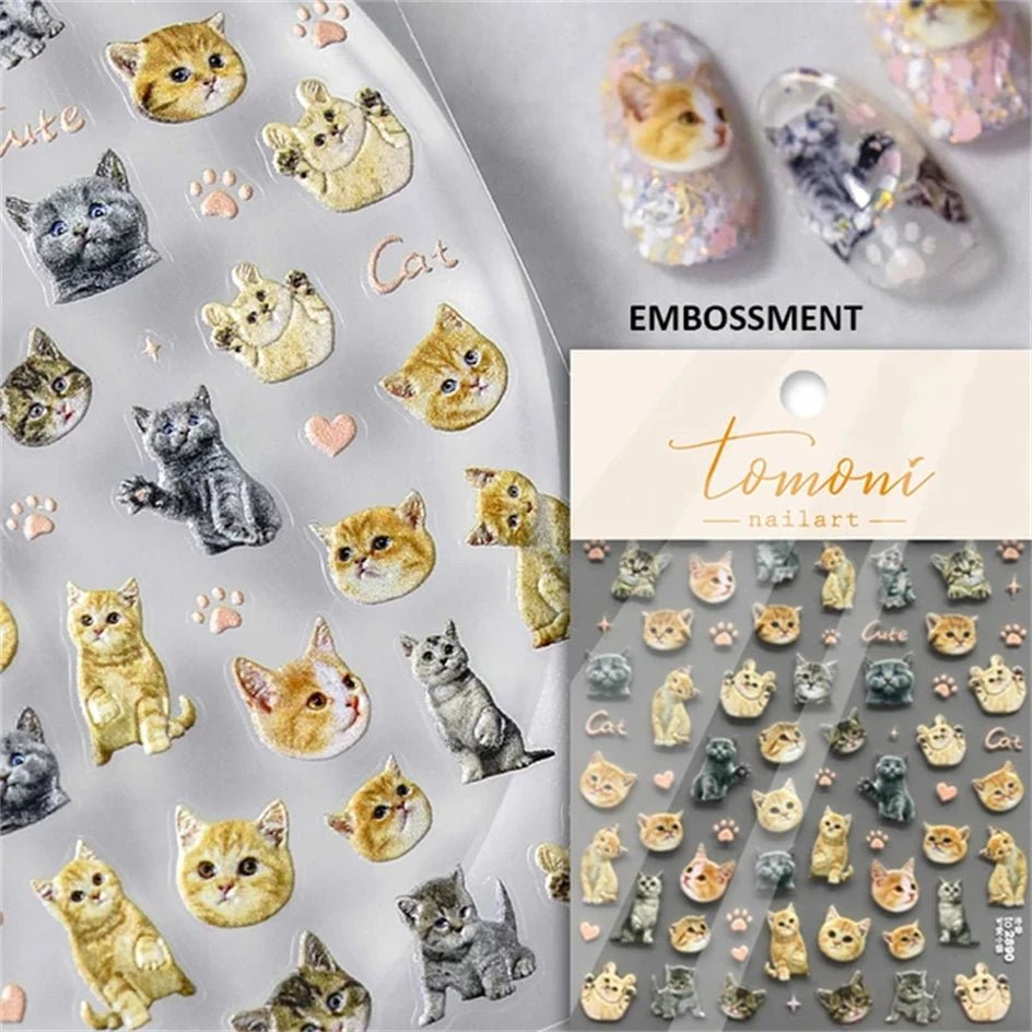 White Halo Dyeing Cat Face Cup Black Orange Toy Umbrella Love Heart Kitty Cake Embossed Relief Nail Art Stickers Manicure Decals - Paola Center
