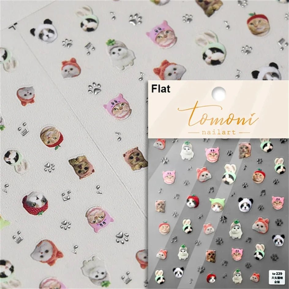 White Halo Dyeing Cat Face Cup Black Orange Toy Umbrella Love Heart Kitty Cake Embossed Relief Nail Art Stickers Manicure Decals - Paola Center