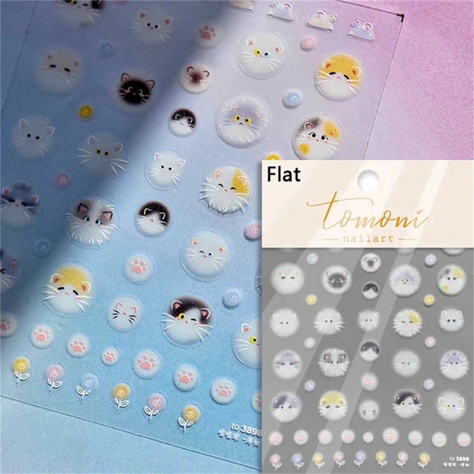 White Halo Dyeing Cat Face Cup Black Orange Toy Umbrella Love Heart Kitty Cake Embossed Relief Nail Art Stickers Manicure Decals - Paola Center