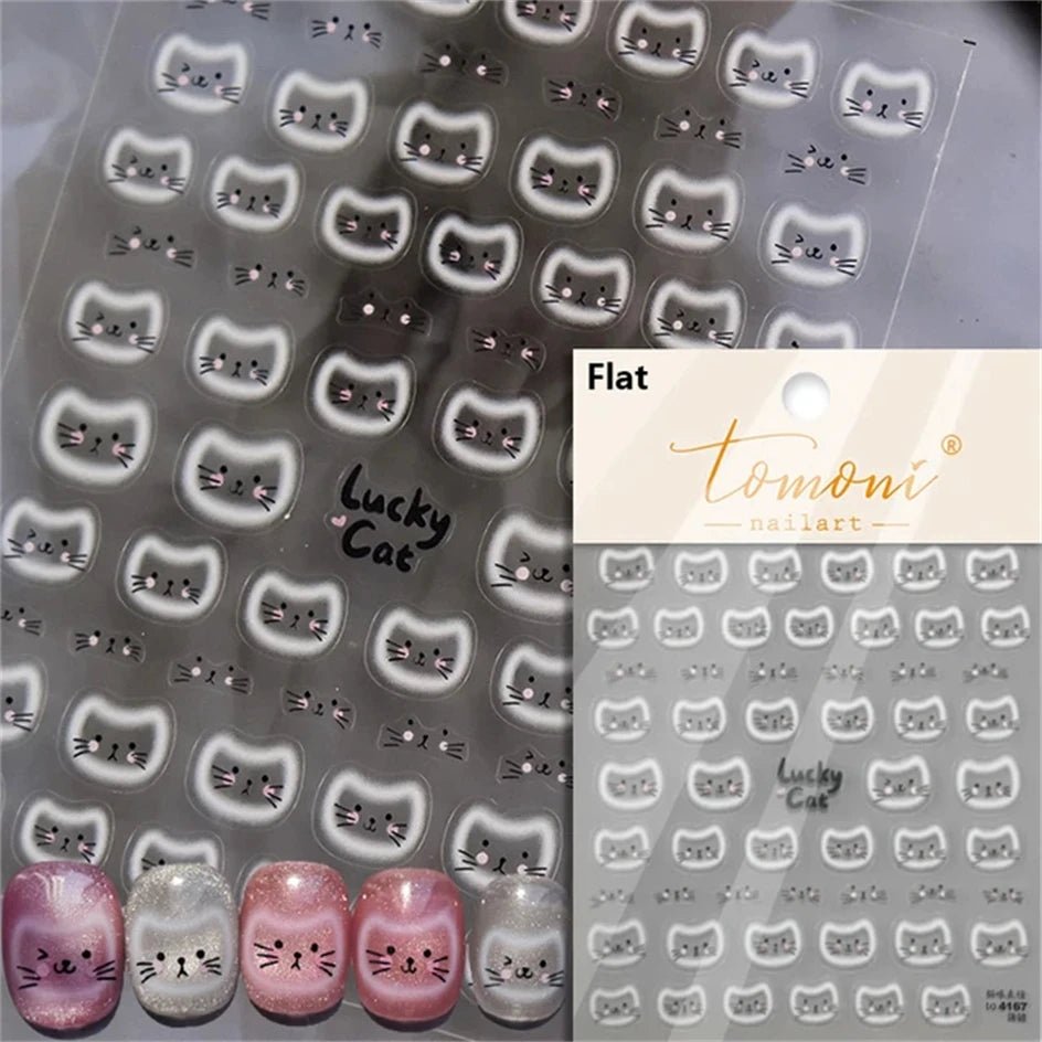 White Halo Dyeing Cat Face Cup Black Orange Toy Umbrella Love Heart Kitty Cake Embossed Relief Nail Art Stickers Manicure Decals - Paola Center