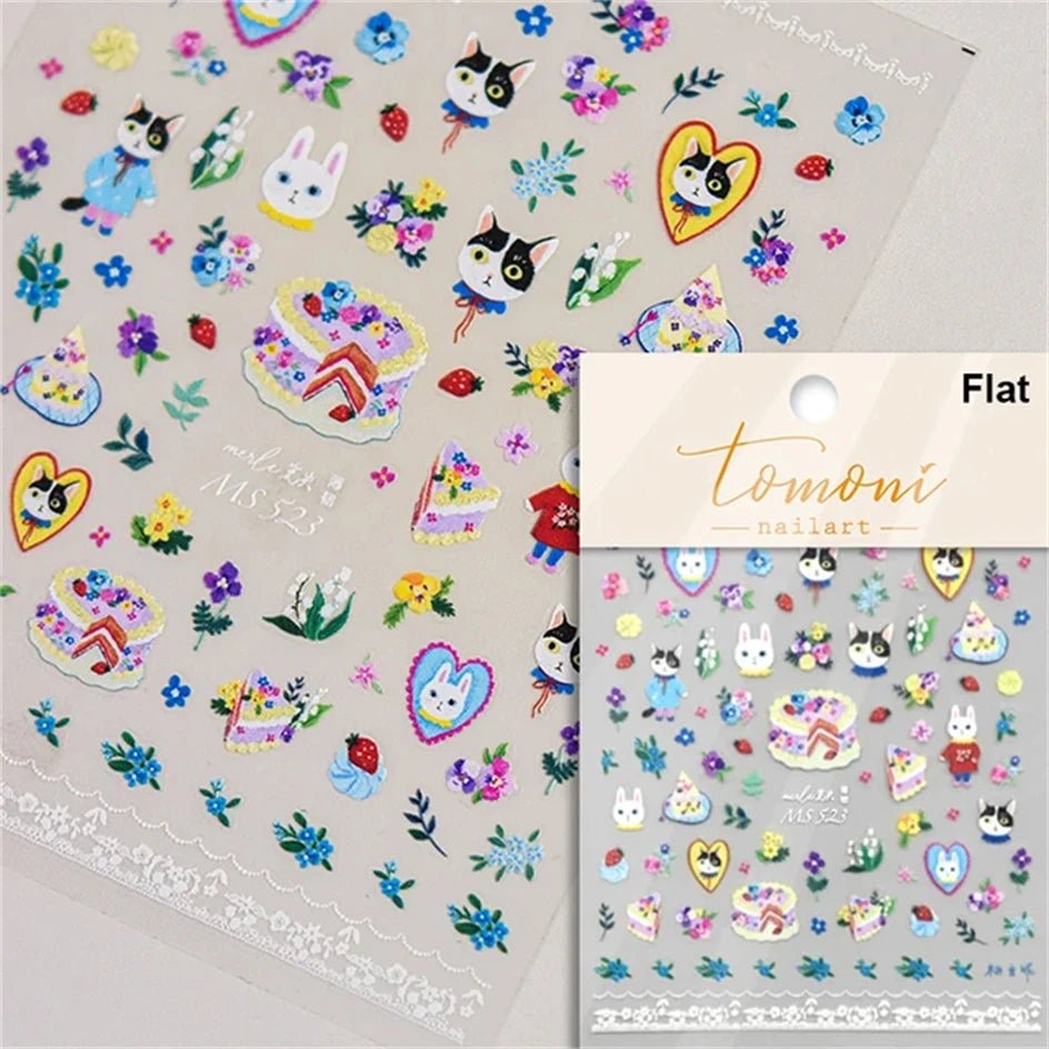 White Halo Dyeing Cat Face Cup Black Orange Toy Umbrella Love Heart Kitty Cake Embossed Relief Nail Art Stickers Manicure Decals - Paola Center