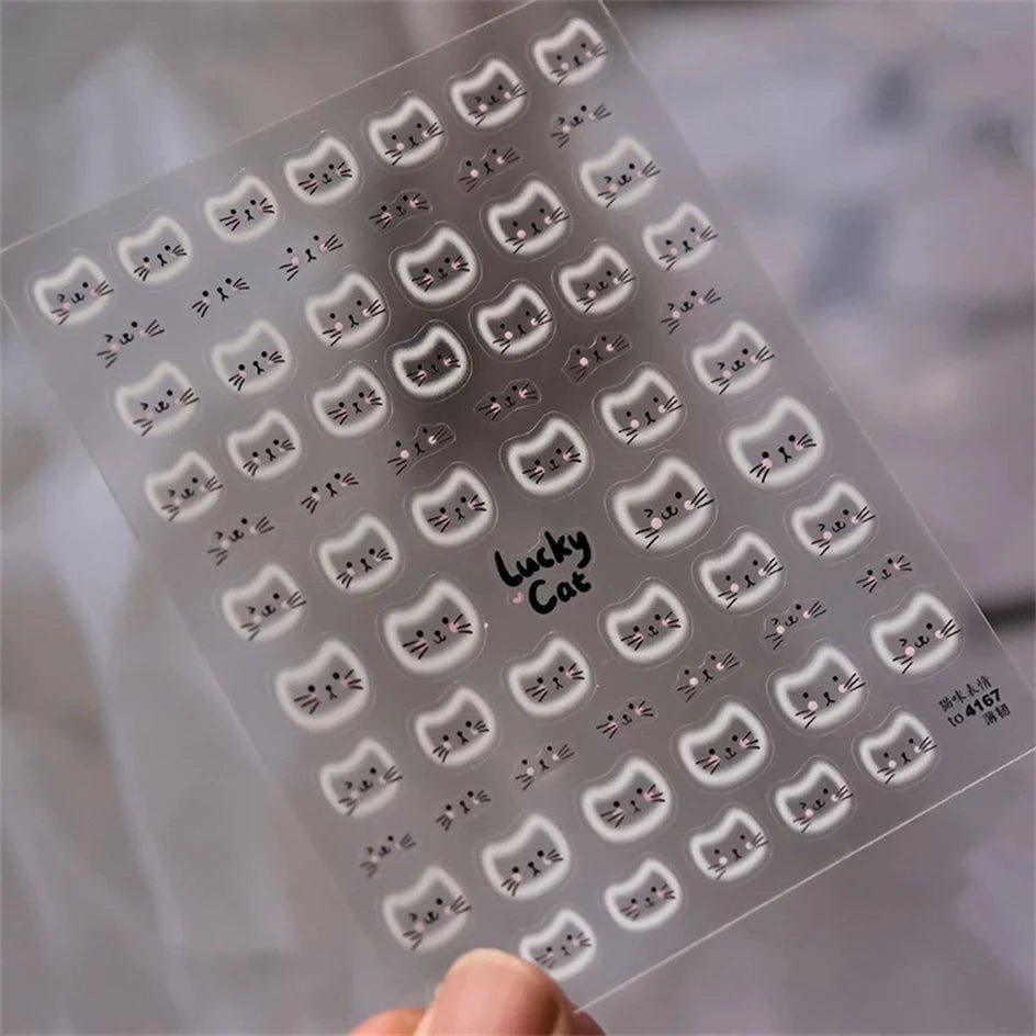 White Halo Dyeing Cat Face Cup Black Orange Toy Umbrella Love Heart Kitty Cake Embossed Relief Nail Art Stickers Manicure Decals - Paola Center