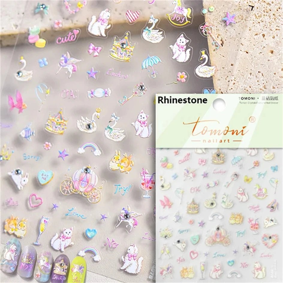 White Halo Dyeing Cat Face Cup Black Orange Toy Umbrella Love Heart Kitty Cake Embossed Relief Nail Art Stickers Manicure Decals - Paola Center