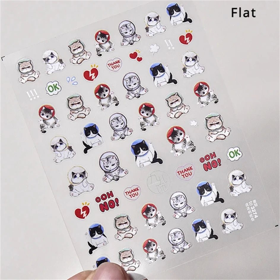 White Halo Dyeing Cat Face Cup Black Orange Toy Umbrella Love Heart Kitty Cake Embossed Relief Nail Art Stickers Manicure Decals - Paola Center