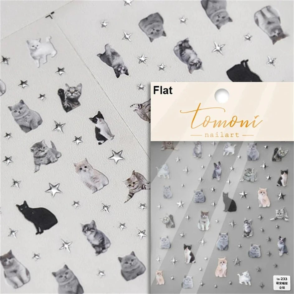 White Halo Dyeing Cat Face Cup Black Orange Toy Umbrella Love Heart Kitty Cake Embossed Relief Nail Art Stickers Manicure Decals - Paola Center