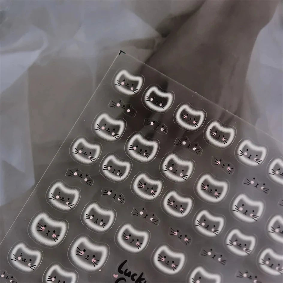 White Halo Dyeing Cat Face Cup Black Orange Toy Umbrella Love Heart Kitty Cake Embossed Relief Nail Art Stickers Manicure Decals - Paola Center