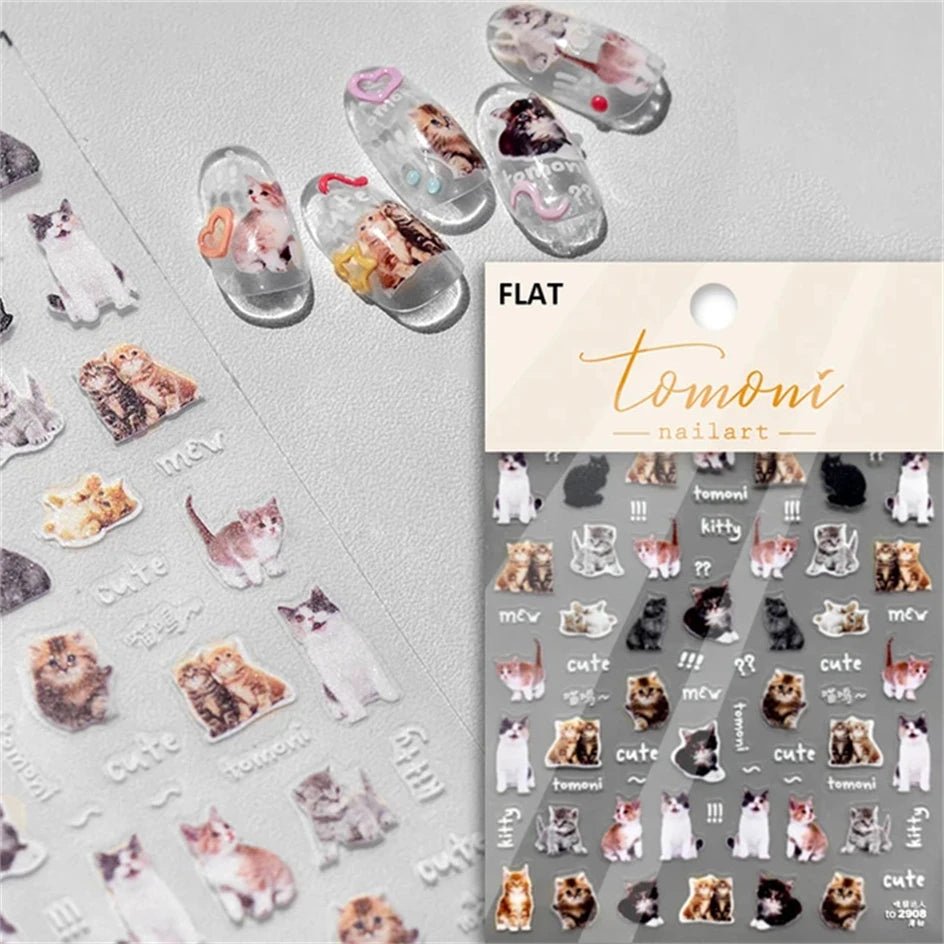 White Halo Dyeing Cat Face Cup Black Orange Toy Umbrella Love Heart Kitty Cake Embossed Relief Nail Art Stickers Manicure Decals - Paola Center