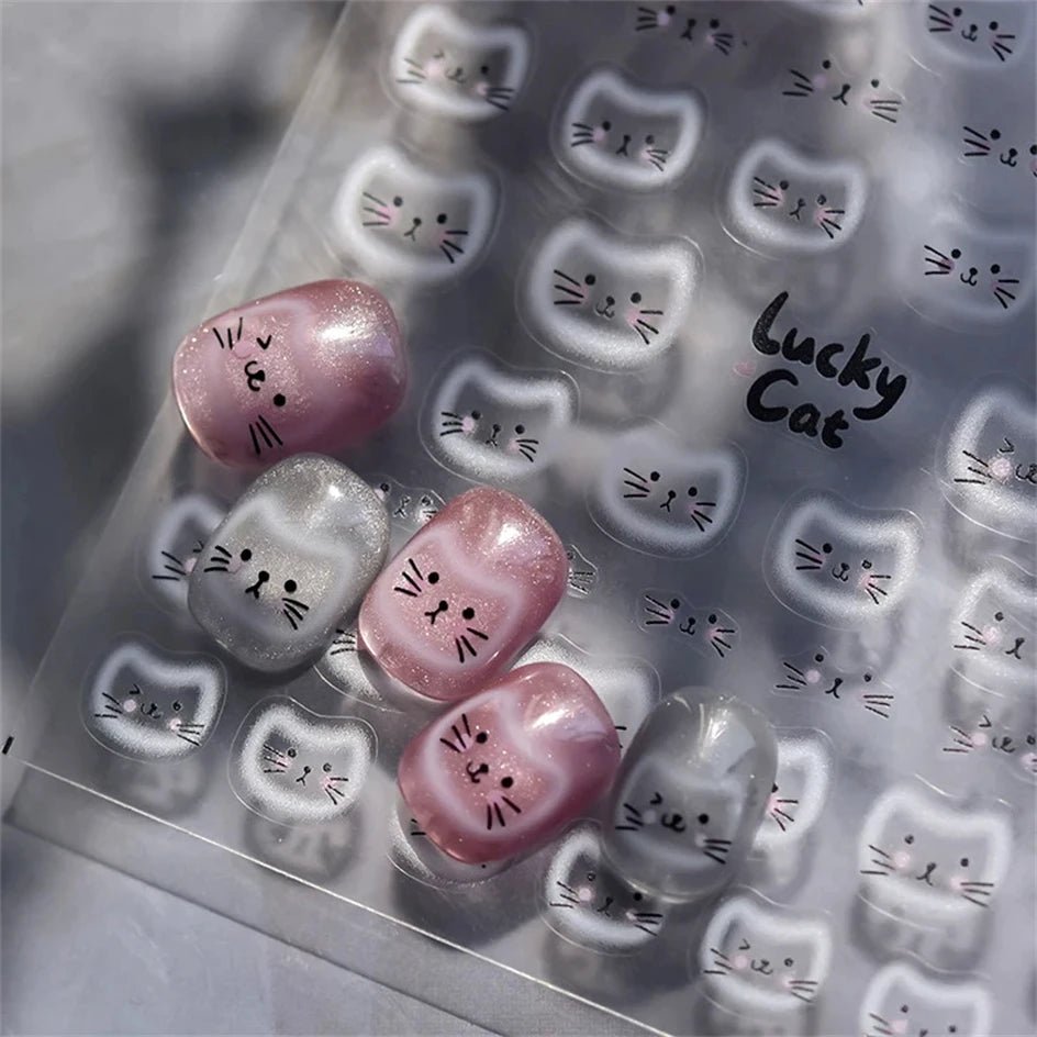 White Halo Dyeing Cat Face Cup Black Orange Toy Umbrella Love Heart Kitty Cake Embossed Relief Nail Art Stickers Manicure Decals - Paola Center
