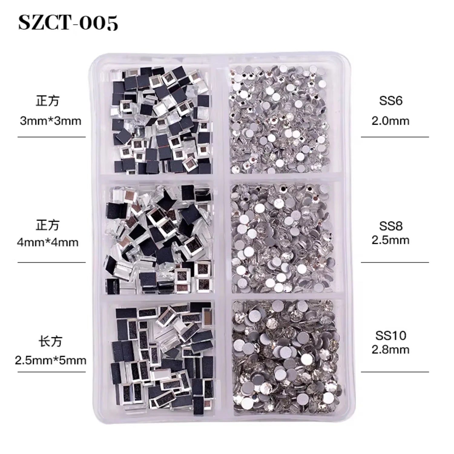 Wholesale 6 Grid Nail Rhinestones Kit Round Crystals Multi Shapes Glass Nail Rhinestones And Nail Charm - Paola Center