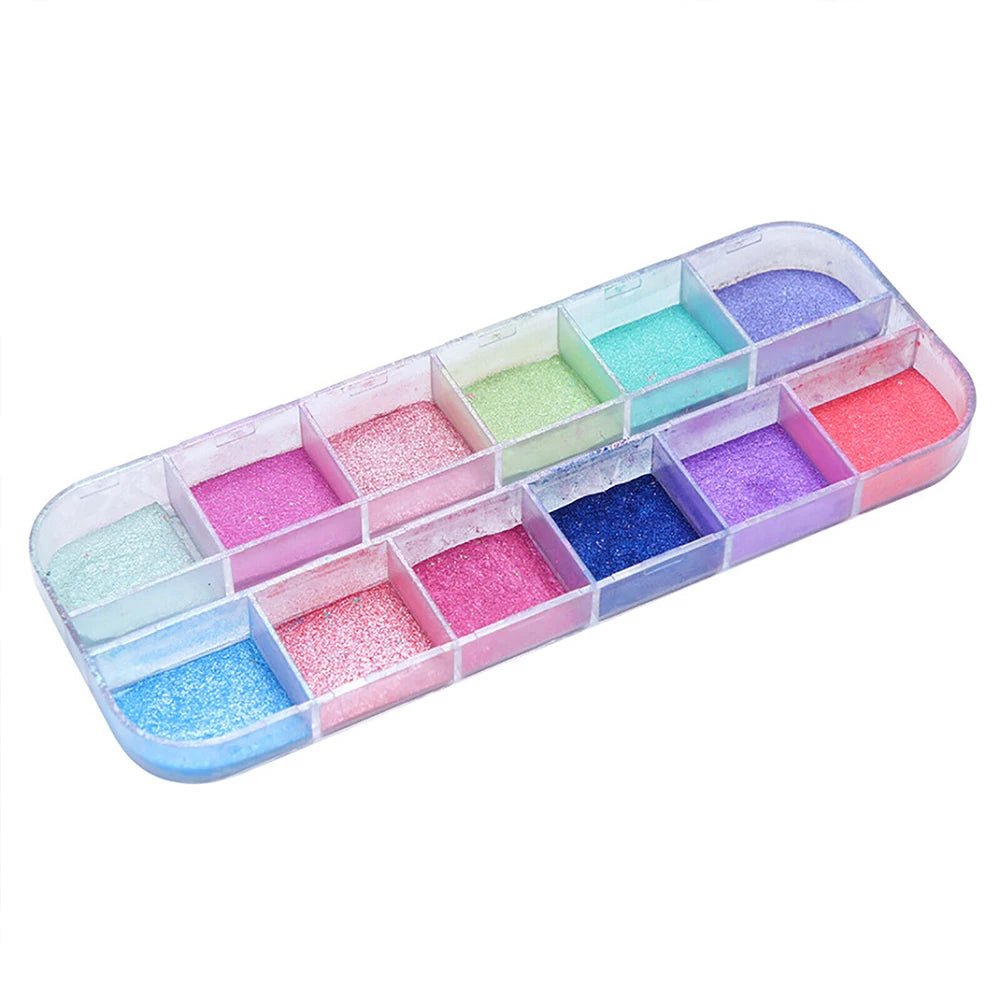 12 Grid Aurora Mermaid Unicorn Pearl Shimmer Mirror AB Chrome Effect Nail Powder - Paola Center