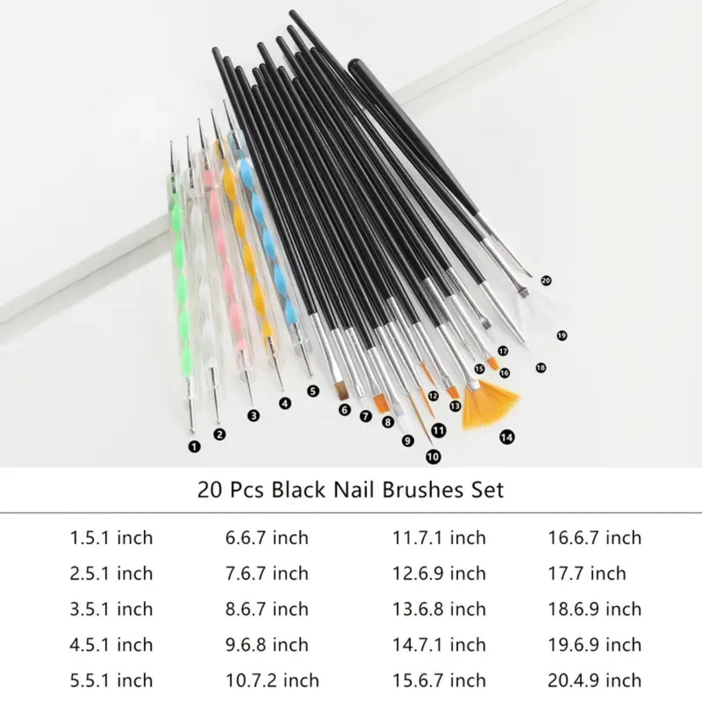 20Pcs Pro Nail Art Drawing Dotting Polish Makeup Pen Brushes Set Manicure Tool - Blending Foundation Powder Blush Concealers Hig - Paola Center
