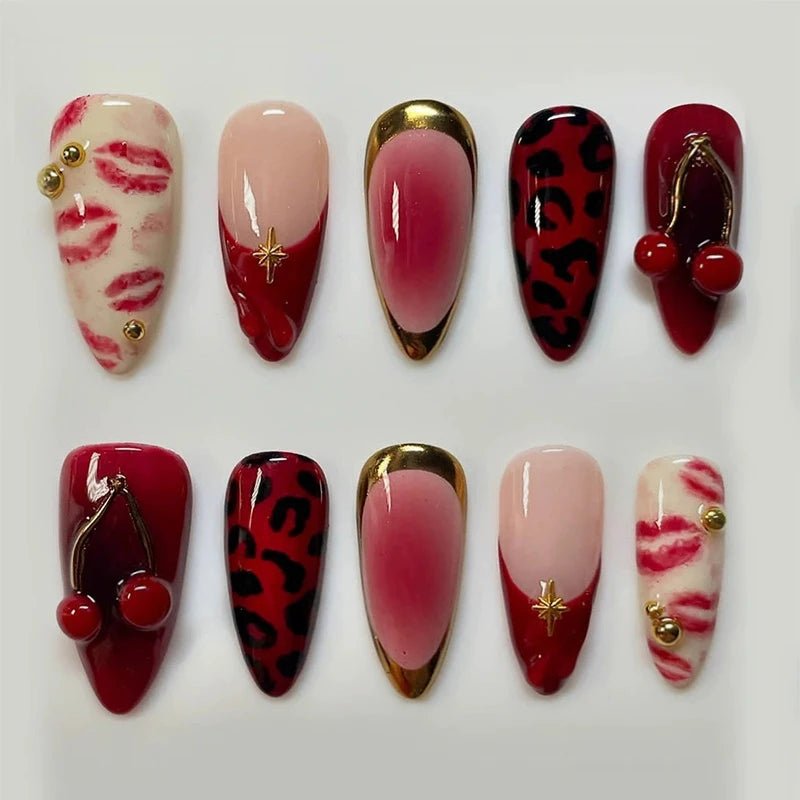 24Pcs False Nails Spicy Girl Silver Bow with Diamond Fake Nails with Glue Almond Press on Nails Black Cool Y2k Almond Nail Set - Paola Center