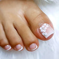 24pcs French Pink False Toenails White Bow Design Summer Press On Nail for Feet Wearable Square Fake Nails Patch Manicure Set - Paola Center