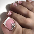 24pcs French Pink False Toenails White Bow Design Summer Press On Nail for Feet Wearable Square Fake Nails Patch Manicure Set - Paola Center