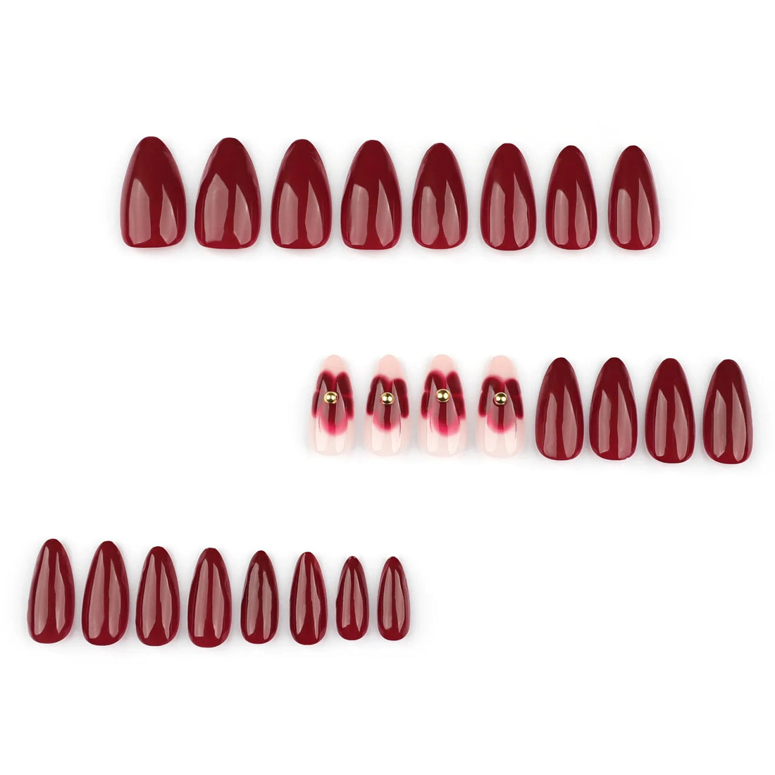24PCS Women's Nail Set Almond Shaped Medium Long Solid Color Flower Gold Powder Design for Women/girls' Nails - Paola Center