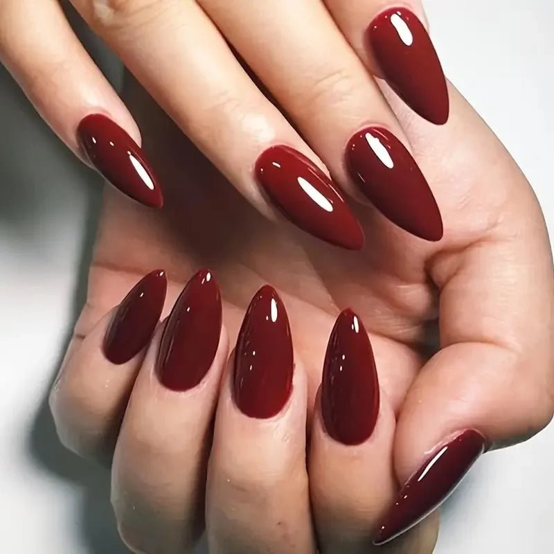 24PCS Women's Nail Set Almond Shaped Medium Long Solid Color Flower Gold Powder Design for Women/girls' Nails - Paola Center