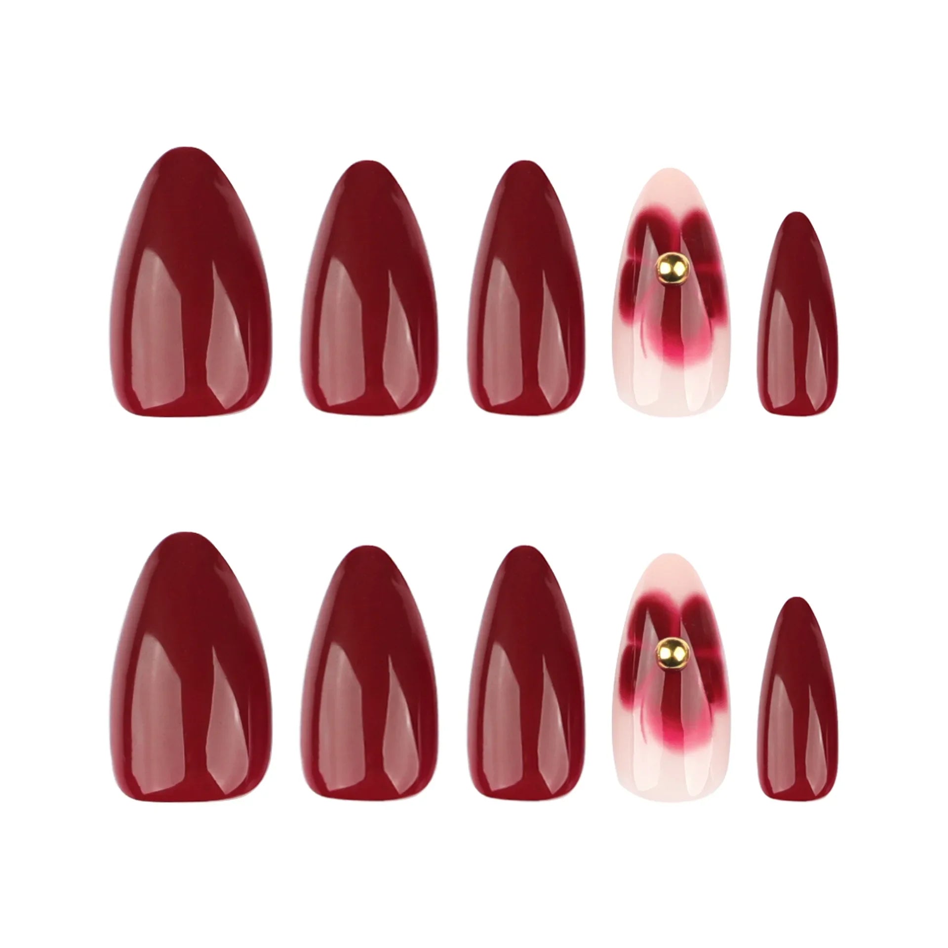 24PCS Women's Nail Set Almond Shaped Medium Long Solid Color Flower Gold Powder Design for Women/girls' Nails - Paola Center