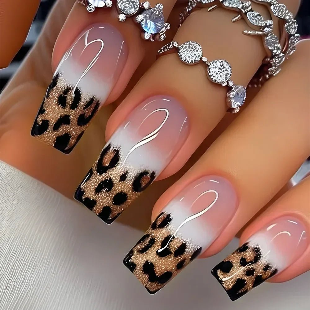 24PCS Women's Nail Set Almond Shaped Medium Long Solid Color Flower Gold Powder Design for Women/girls' Nails - Paola Center