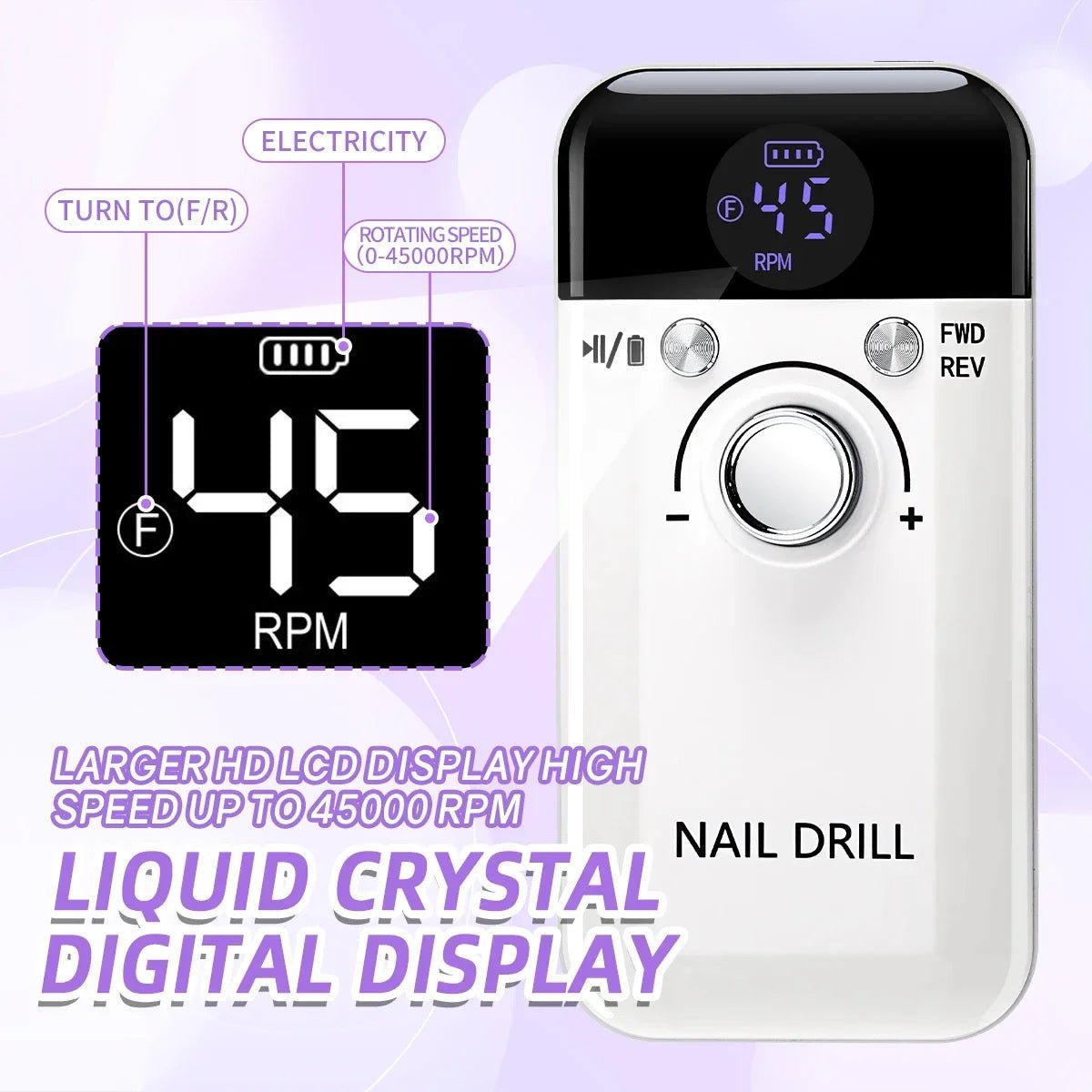 45000RPM Nail Drill Machine With Low Noise Portable Nail Drill Machine Rechargeable Nail Sander File For Manicure Salon Tool - Paola Center